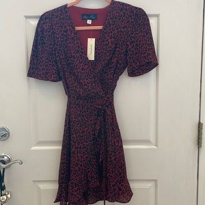 Francesca’s red/black leopard print wrap dress NWT